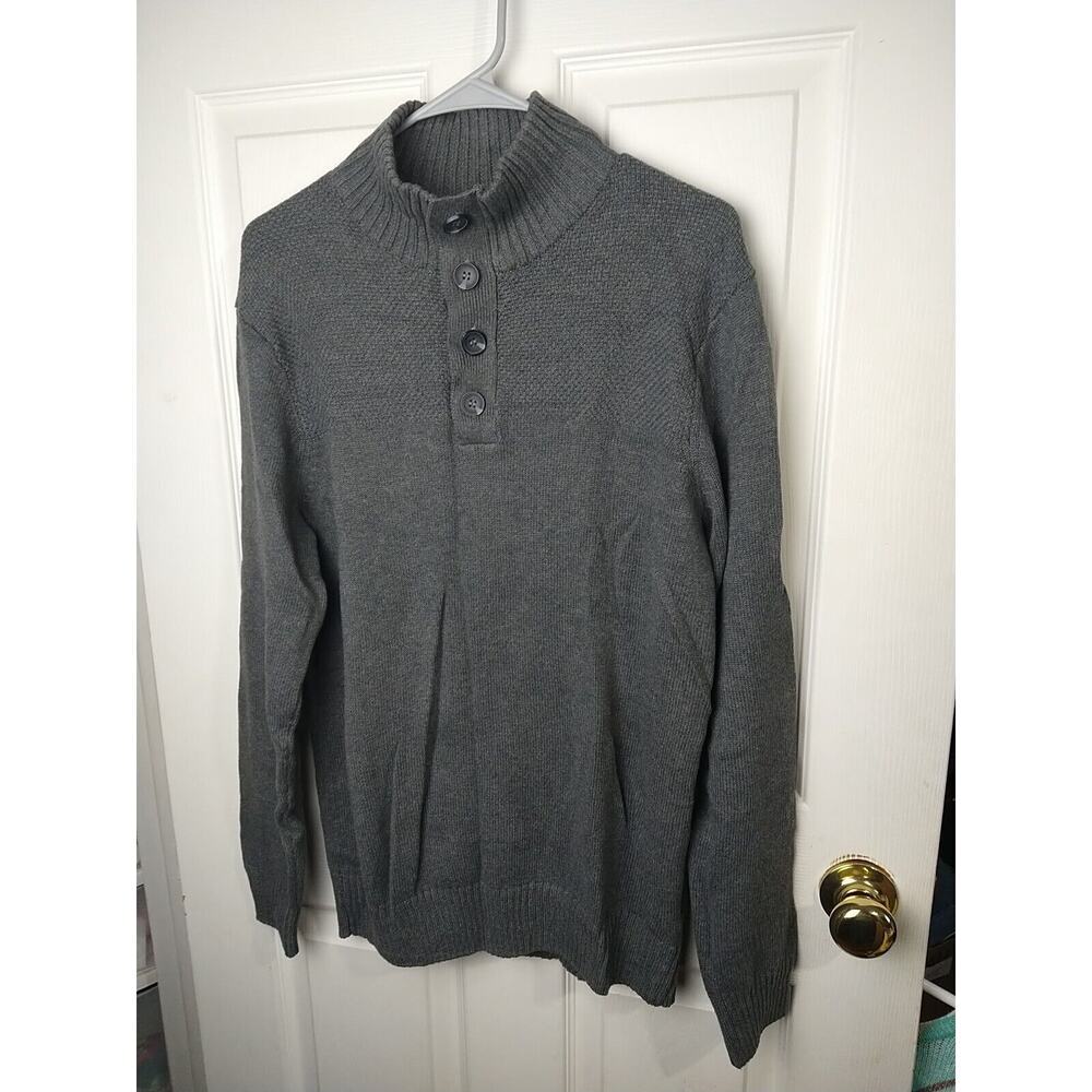 Porter&Ash Men's S Sweater Grey Pullover Four Button Close Length Long Sleeve